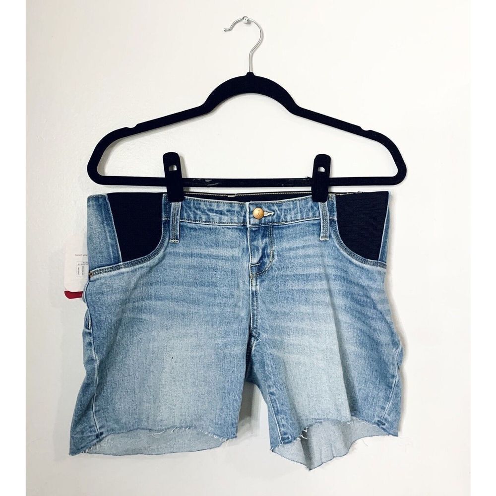 Maternity Jean Shorts Blue Demim Midi Stretch Size 4 Isabel Maternity New‎